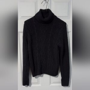 JEANNE PIERRE Dark Gray Cable Knit Turtleneck Sweater